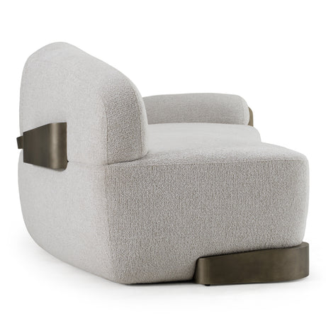 Rainier - Contemporary Off-White Fabric + Antique Brass Sofa - View Image 1
