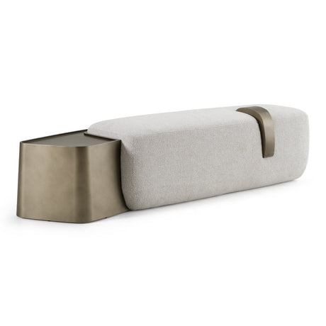 Rainier - Contemporary Off-White Fabric + Antique Brass Bench w/ Tray Table - View Image 2
