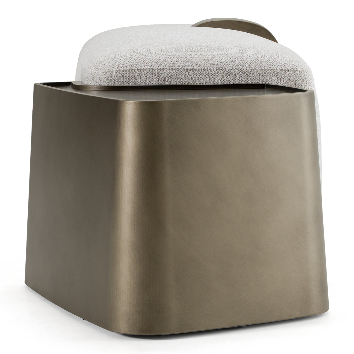 Rainier - Contemporary Off-White Fabric + Antique Brass Bench w/ Tray Table - View Image 3