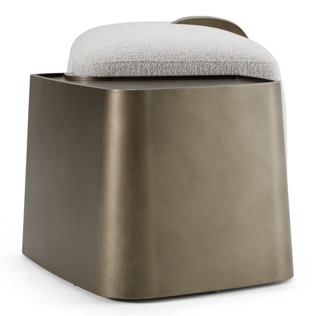 Rainier - Contemporary Off-White Fabric + Antique Brass Bench w/ Tray Table - View Image 3