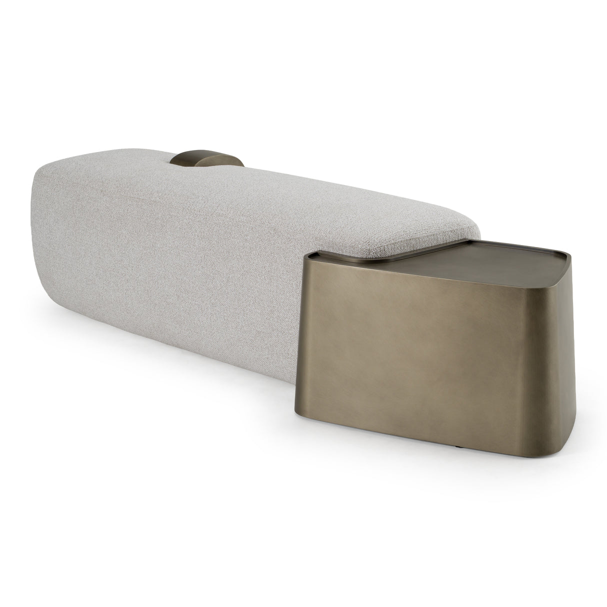 Rainier - Contemporary Off-White Fabric + Antique Brass Bench w/ Tray Table - View Image 4