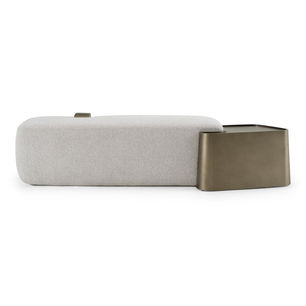 Rainier - Contemporary Off-White Fabric + Antique Brass Bench w/ Tray Table - View Image 5