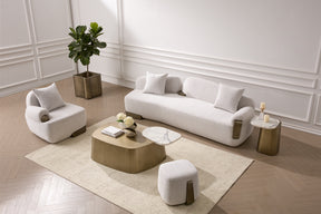 Rainier - Contemporary Off-White Fabric + Antique Brass Sofa - View Image 1