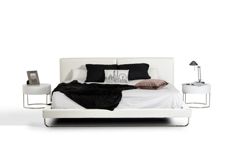 Queen Ramona Modern White Leatherette Bed - View Image 1