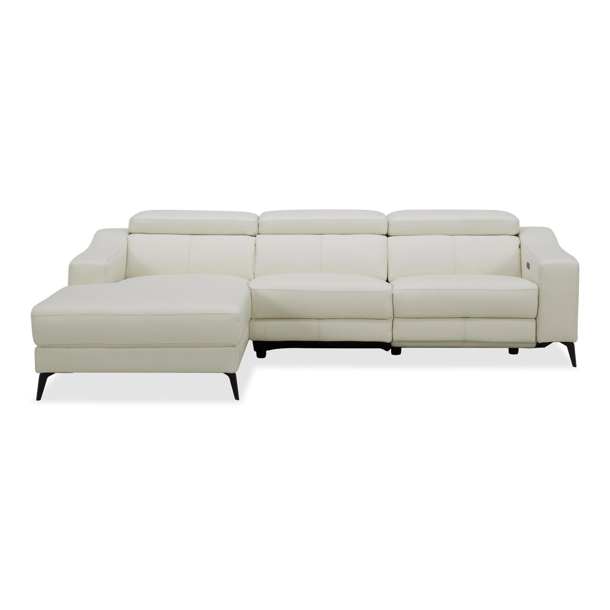 Modrest Rampart - Modern L-Shape LAF White Leather Sectional Sofa with 1 Recliner
