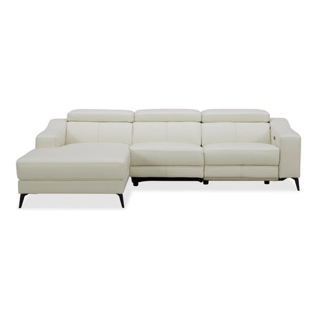 Modrest Rampart - Modern L-Shape LAF White Leather Sectional Sofa with 1 Recliner