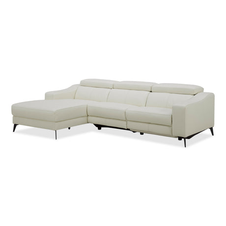 Modrest Rampart - Modern L-Shape LAF White Leather Sectional Sofa with 1 Recliner