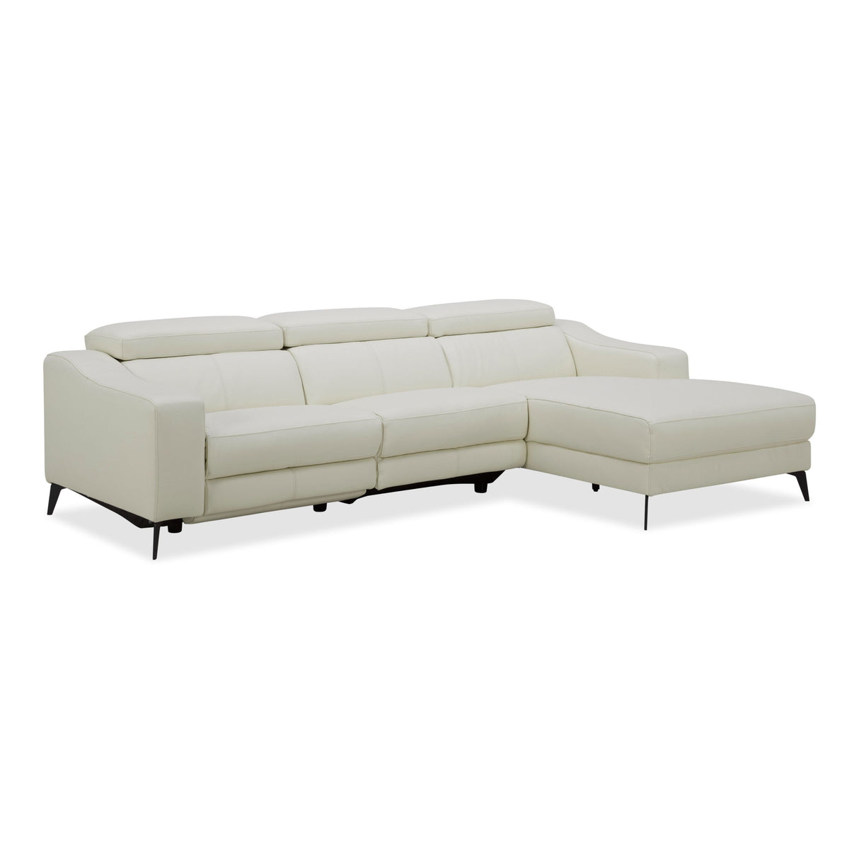 Modrest Rampart - Modern L-Shape RAF White Leather Sectional Sofa with 1 Recliner