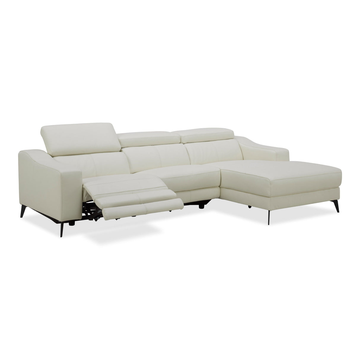 Modrest Rampart - Modern L-Shape RAF White Leather Sectional Sofa with 1 Recliner