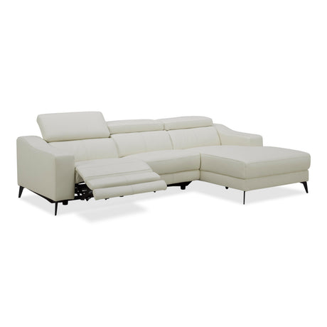 Modrest Rampart - Modern L-Shape RAF White Leather Sectional Sofa with 1 Recliner