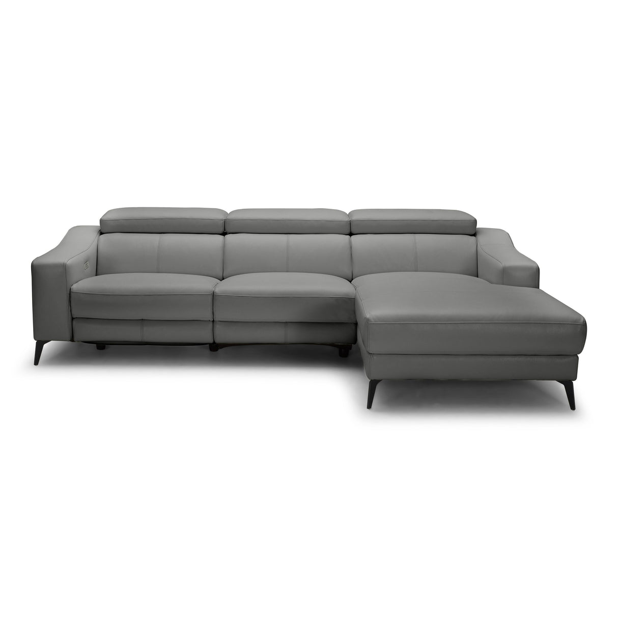Modrest Rampart - Modern L-Shape RAF Grey Leather Sectional Sofa with 1 Recliner