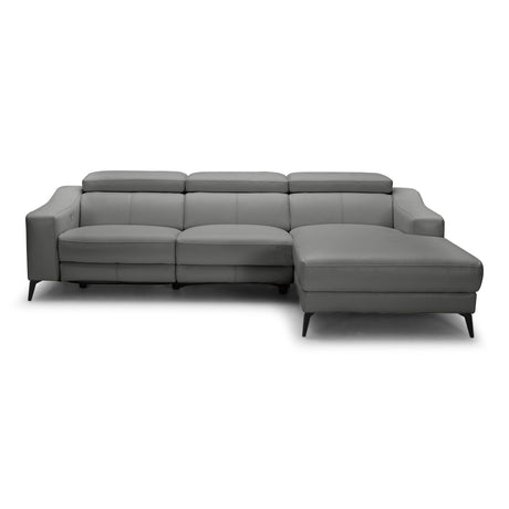 Modrest Rampart - Modern L-Shape RAF Grey Leather Sectional Sofa with 1 Recliner