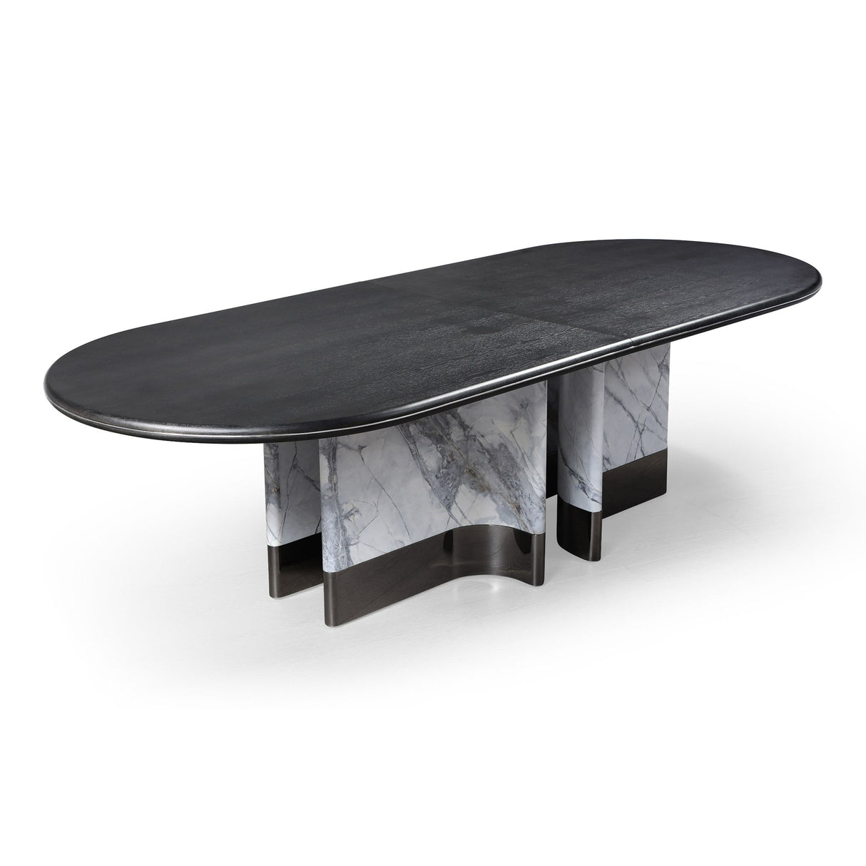 Modrest Renfew - Modern Black Oak + Faux Marble Oval Dining Table