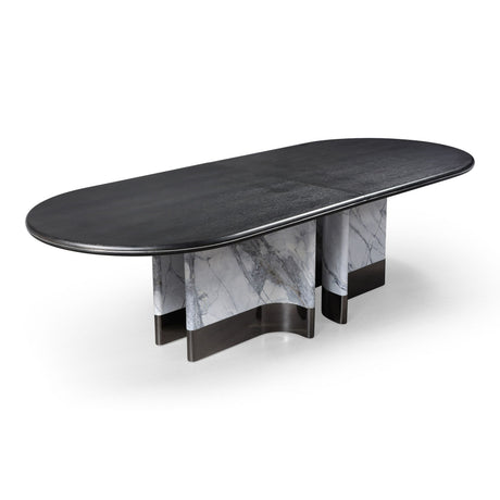 Modrest Renfew - Modern Black Oak + Faux Marble Oval Dining Table