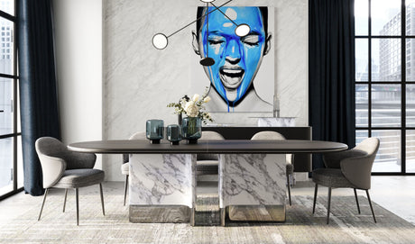Modrest Renfew - Modern Black Oak + Faux Marble Oval Dining Table
