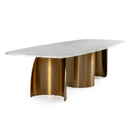 Reynold - Glam Faux Marble + Gold Stainless Steel Dining Table - View Image 1
