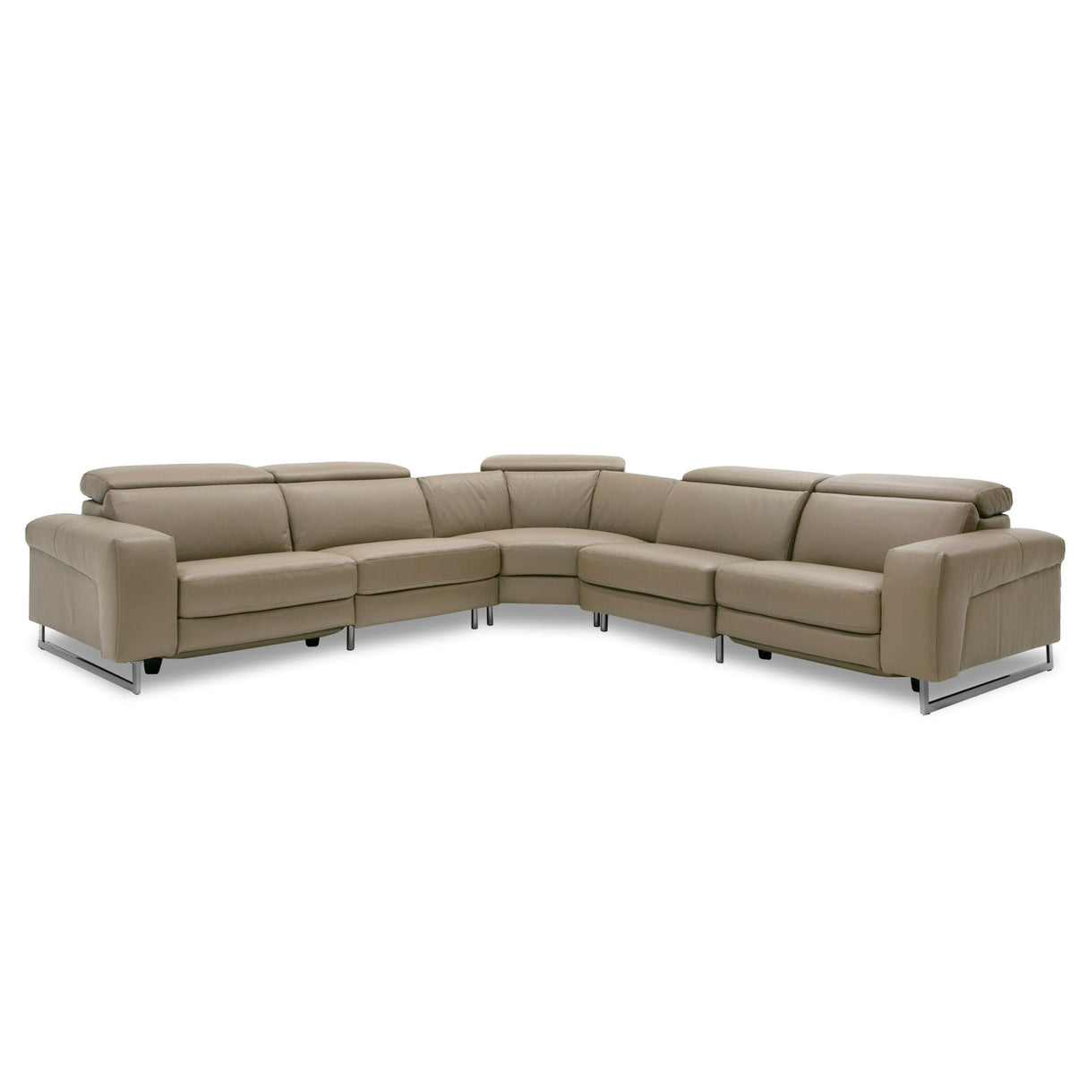 LaMod Italia Riviera Modern Taupe Italian Leather Sectional Sofa with 2 Recliners – Elegant & Functional Seating - Home Elegance USA