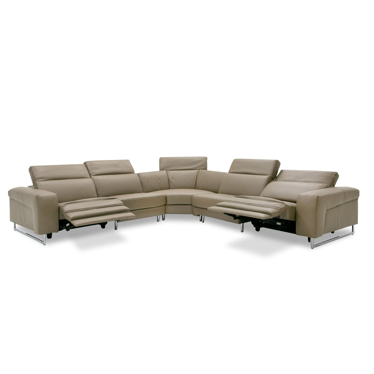 LaMod Italia Riviera Modern Taupe Italian Leather Sectional Sofa with 2 Recliners – Elegant & Functional Seating