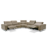 LaMod Italia Riviera Modern Taupe Italian Leather Sectional Sofa with 2 Recliners – Elegant & Functional Seating - Home Elegance USA