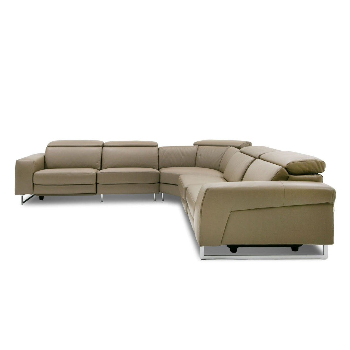 LaMod Italia Riviera Modern Taupe Italian Leather Sectional Sofa with 2 Recliners – Elegant & Functional Seating - Home Elegance USA