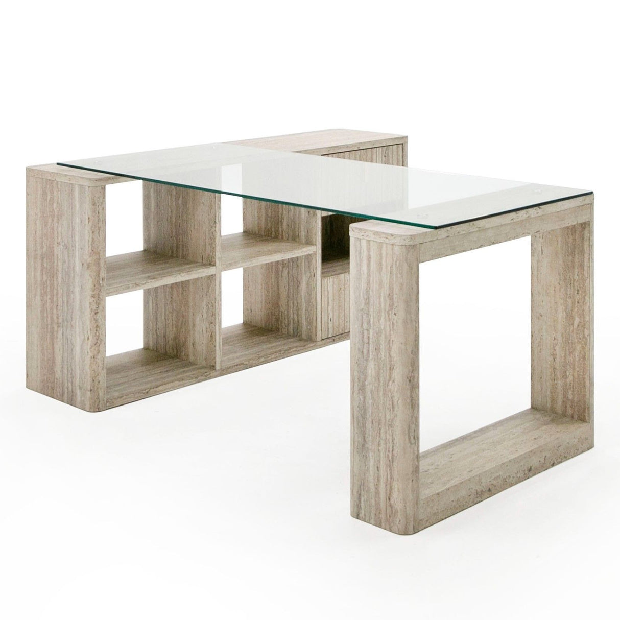 Nova Domus Roma - Modern Glass + Faux Travertine Reversible Desk