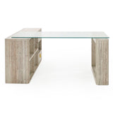 Nova Domus Roma - Modern Glass + Faux Travertine Reversible Desk