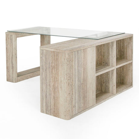 Nova Domus Roma - Modern Glass + Faux Travertine Reversible Desk