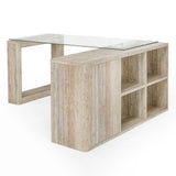 Nova Domus Roma - Modern Glass + Faux Travertine Reversible Desk