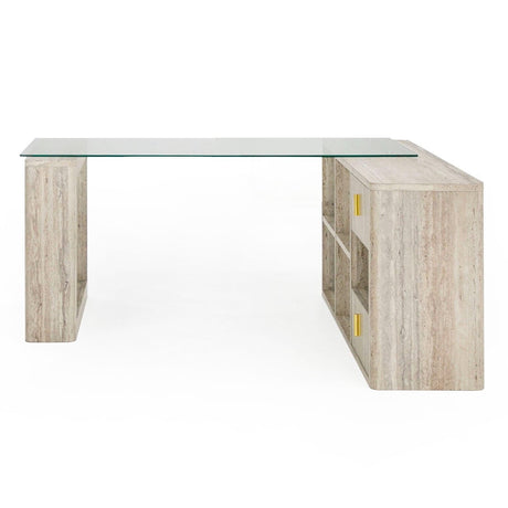 Nova Domus Roma - Modern Glass + Faux Travertine Reversible Desk