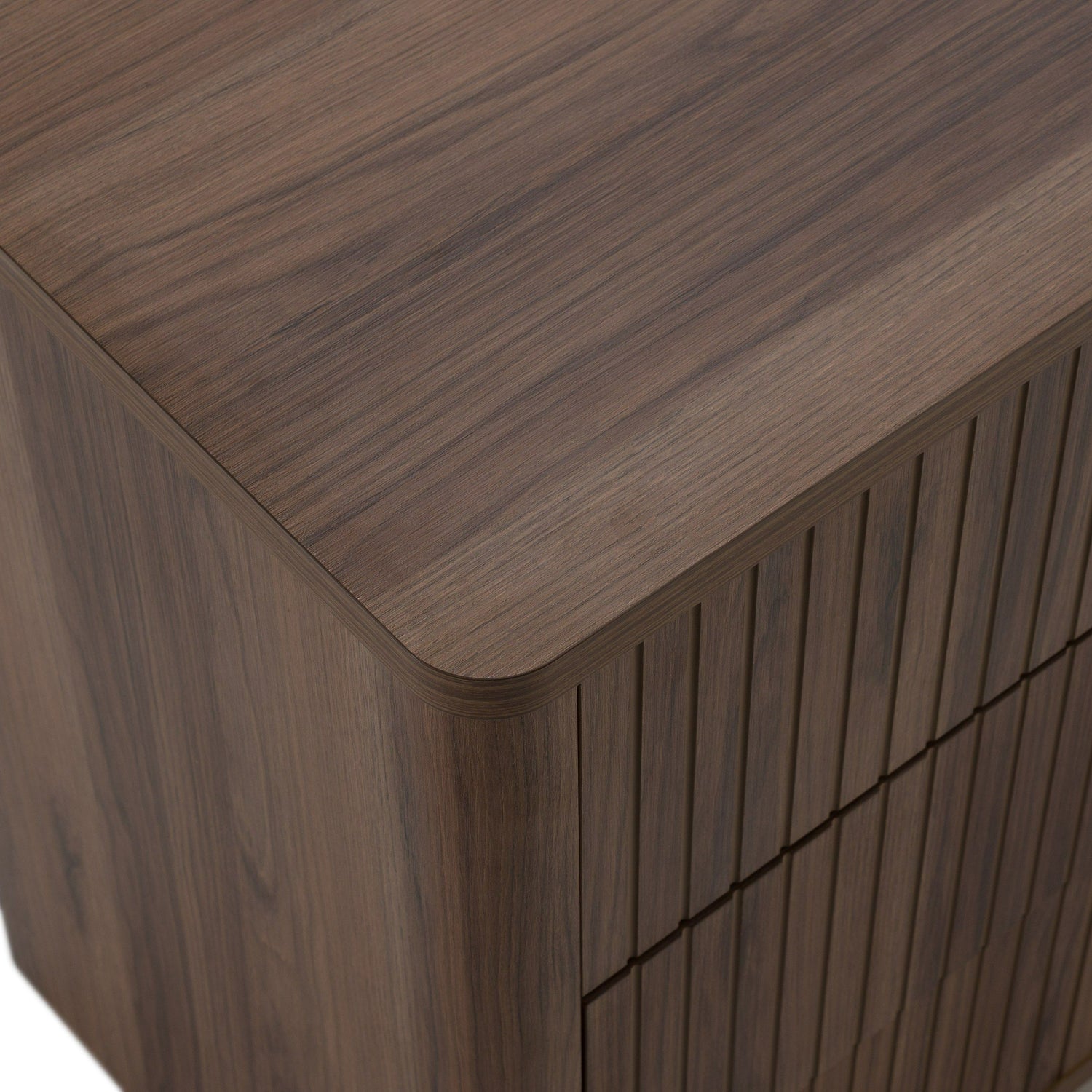 Eastern King Rousey + Roma - Modern Taupe Fabric + Walnut 4-Piece Bedroom Set
