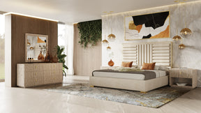 Eastern King - Daystar + Roma - Modern Beige Velvet + Travertine + Gold Bedroom Set - View Image 1