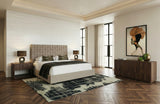 Eastern King Rousey + Roma - Modern Taupe Fabric + Walnut 4-Piece Bedroom Set - View Image 1