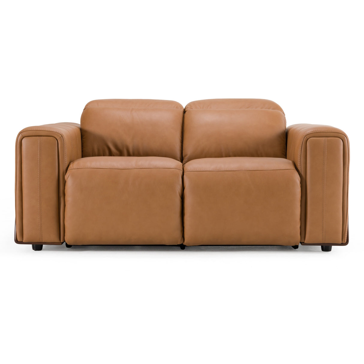 Sandstone - Modern Brown Leather Loveseat w/ 2 Electric Recliners - View Image 1