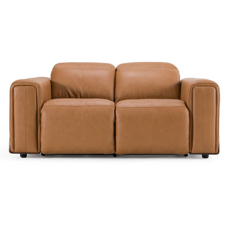 Sandstone - Modern Brown Leather Loveseat w/ 2 Electric Recliners - View Image 1