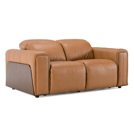Sandstone - Modern Brown Leather Loveseat w/ 2 Electric Recliners - View Image 1