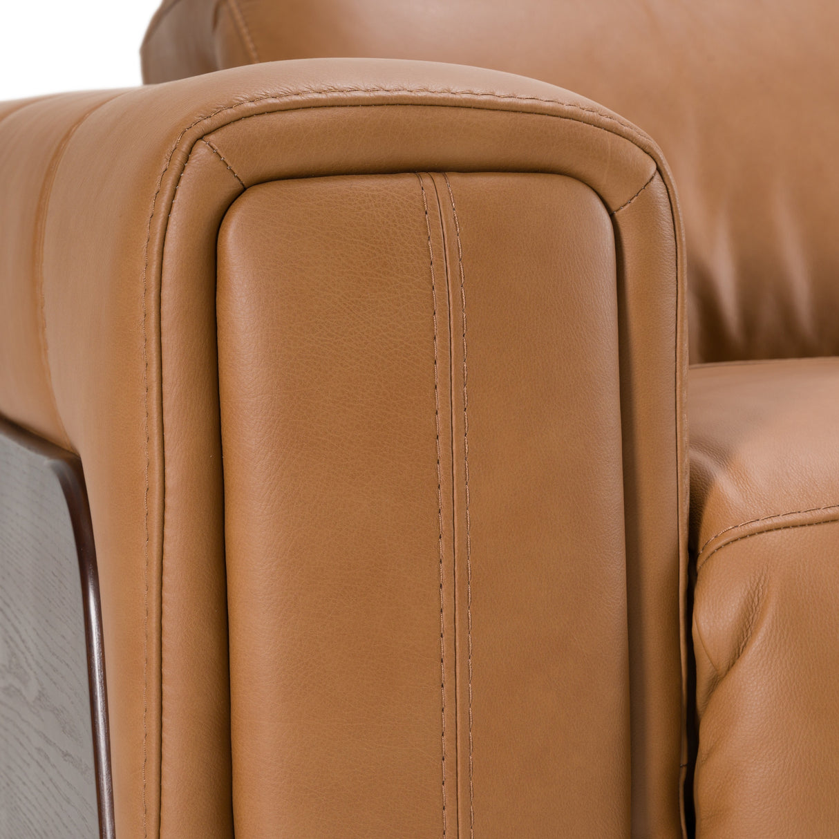 Sandstone - Modern Brown Leather Loveseat w/ 2 Electric Recliners - View Image 1
