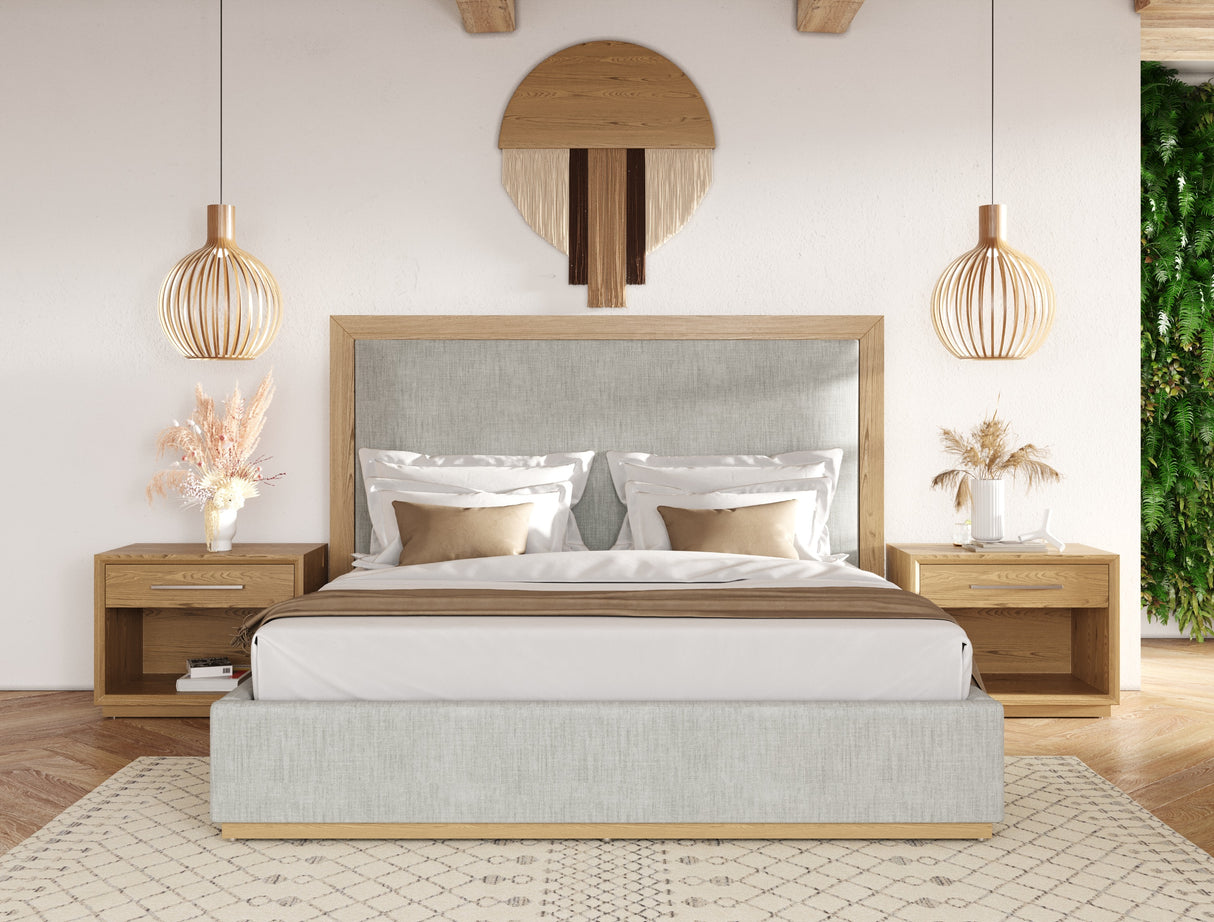Eastern King Santa Barbara - Modern Grey Fabric + Natural Bed - View Image 1