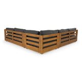 Santorini - Outdoor Grey Olefin Fabric + Natural Teak Sectional Sofa - View Image 1
