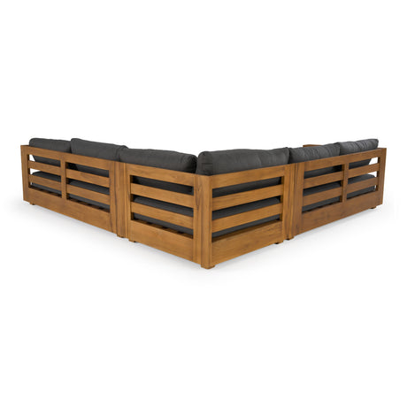 Santorini - Outdoor Grey Olefin Fabric + Natural Teak Sectional Sofa - View Image 1