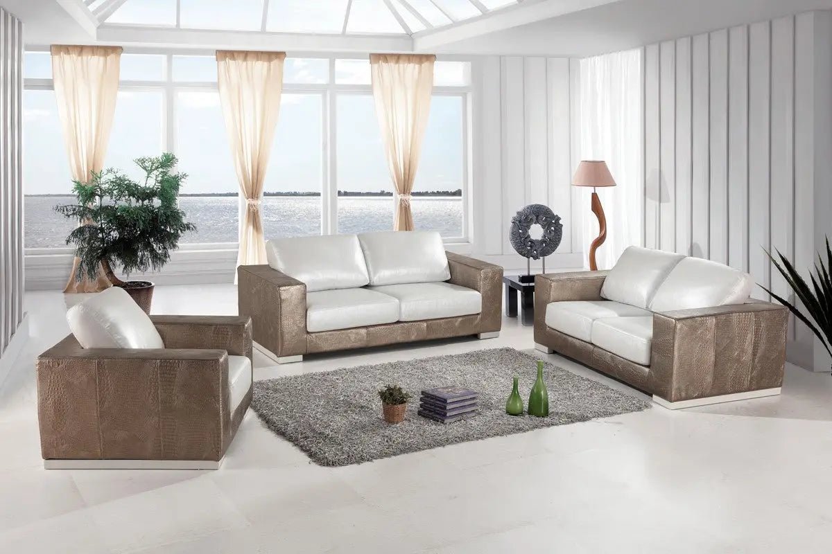 Divani Casa Cordova Modern Bronze & White Leather Sofa Set Vgbnsbl - 9228 | Home Elegance USA