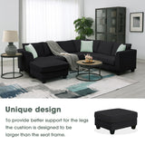 112*87" Sectional Sofa Couches Living Room Sets, 7 Seats Modular Sectional Sofa with Ottoman, L Shape Fabric Sofa Corner Couch Set with 3 Pillows, Black(New of GS008210AAB) | Home Elegance USA