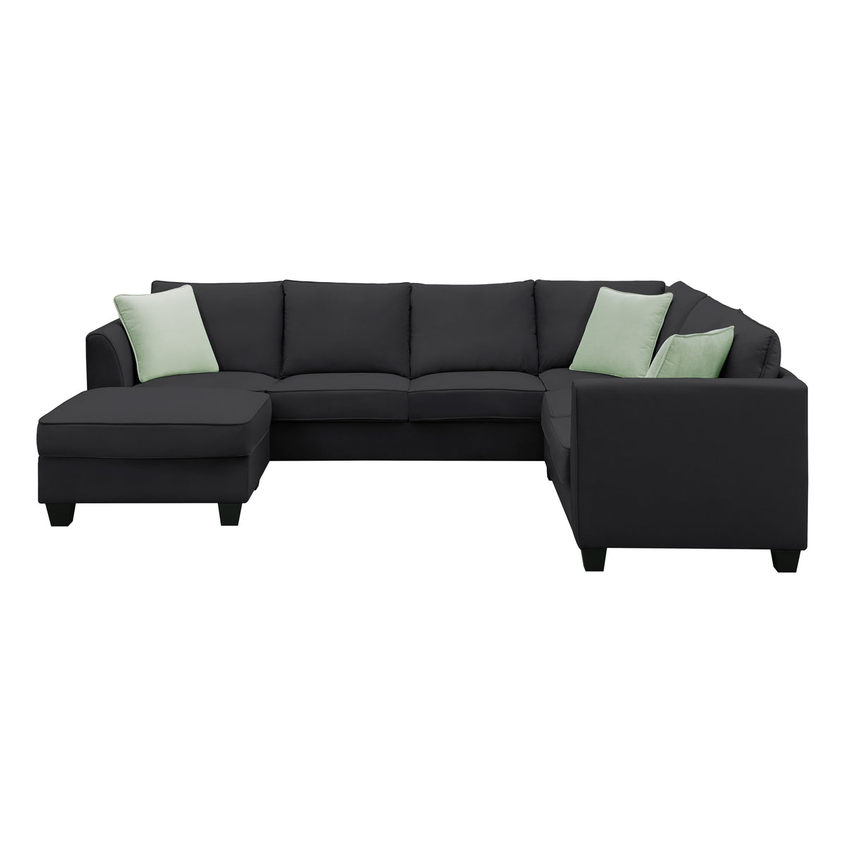 112*87" Sectional Sofa Couches Living Room Sets, 7 Seats Modular Sectional Sofa with Ottoman, L Shape Fabric Sofa Corner Couch Set with 3 Pillows, Black(New of GS008210AAB) | Home Elegance USA
