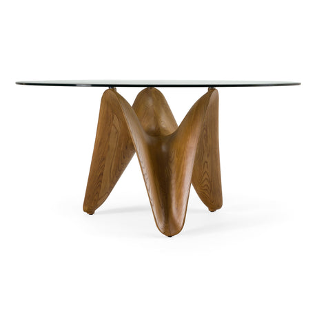 Modrest Seguin - Round Glass + Walnut Dining Table