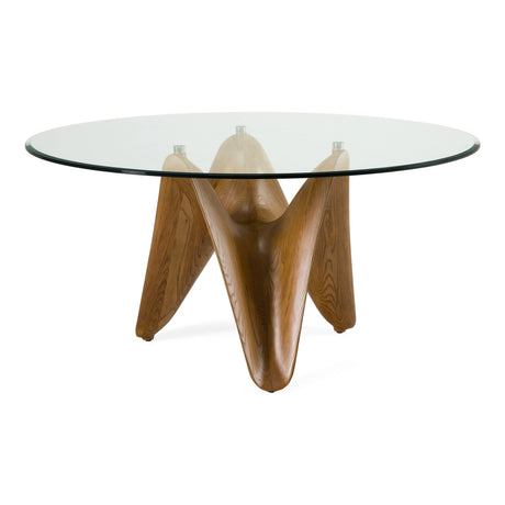 Modrest Seguin - Round Glass + Walnut Dining Table