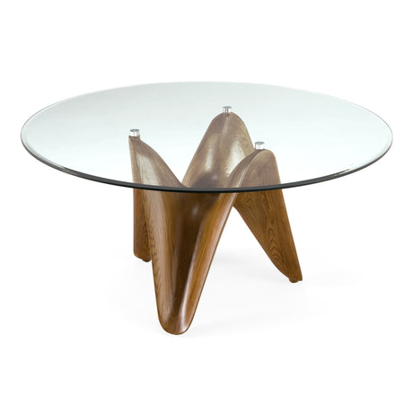 Modrest Seguin - Round Glass + Walnut Dining Table