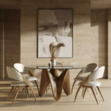 Modrest Seguin - Round Glass + Walnut Dining Table
