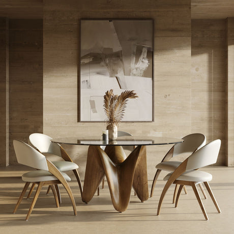 Modrest Seguin - Round Glass + Walnut Dining Table