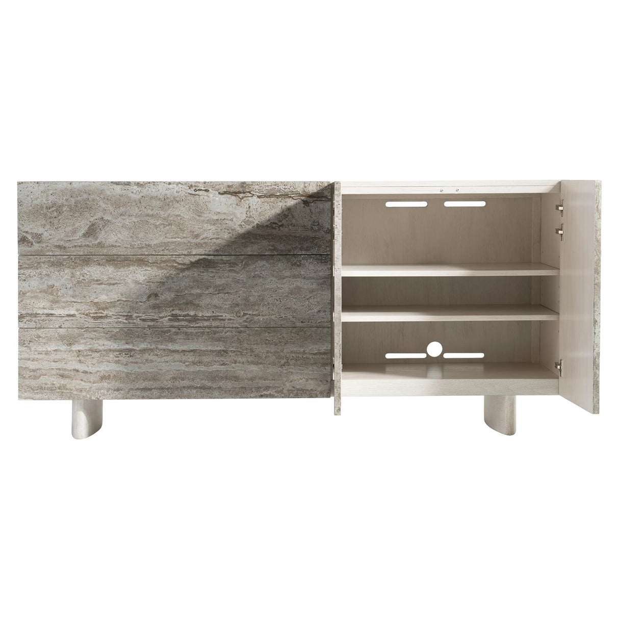 Sereno Buffet Silver Travertine 329132 Bernhardt Open Front View