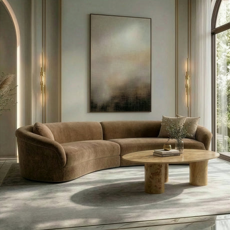 Sheth - Modern Brown Fabric Curved Sectional Sofa - View Image 1