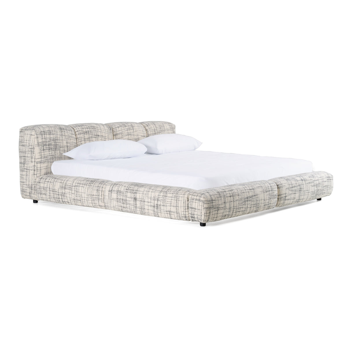 Eastern King Shiloh - Modern Off-White + Black Fabric Bed - View Image 1